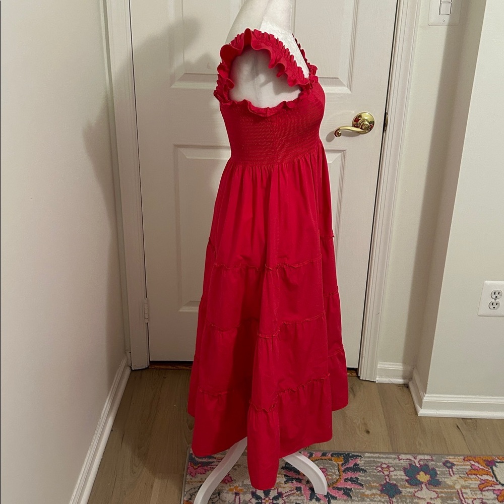 Hill House Home The Ellie Nap Dress Raspberry Red Poplin Size XS - Picture 12 of 14